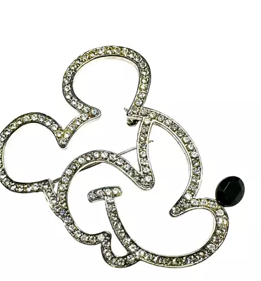 Disney Mickey Mouse Brooch Pin 3.25 Inches New In Box Black Rhinestone Nose • $39