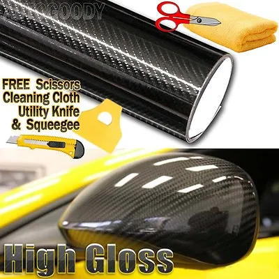 5D Premium HIGH GLOSS Black Carbon Fiber Vinyl Wrap Bubble Free Air Release 6D • $62.88