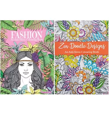 2 X Anti-Stress Adult Colouring Books For Adults Teen - FASHION & ZEN DOODLE • £4.99