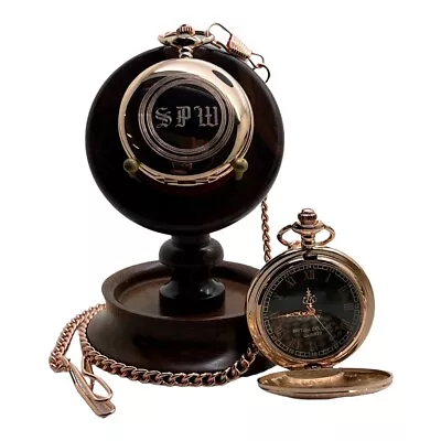 PERSONALISED MONOGRAM Rose Gold Pocket Watch  Engraved And WOODEN WATCH STAND • £59.95