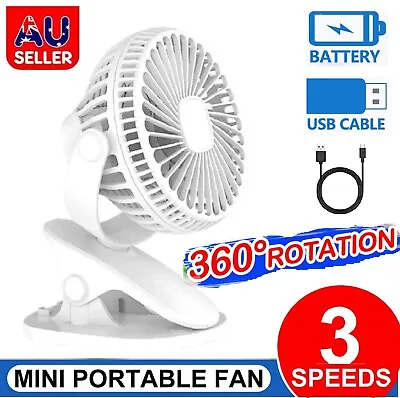 Portable 360° Mini Fan Travel USB Rechargeable Clip On Desk Pram Car Cooling Fan • $23.99