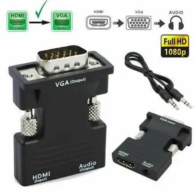 £4.84 • Buy 1080P HDMI Female To VGA Male With Audio Output Cable Converter Adapter UK