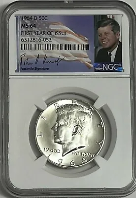 1964 D Ngc Ms64 Silver Kennedy Half Dollar First Year Issue Jfk Coin Signature • $29.95