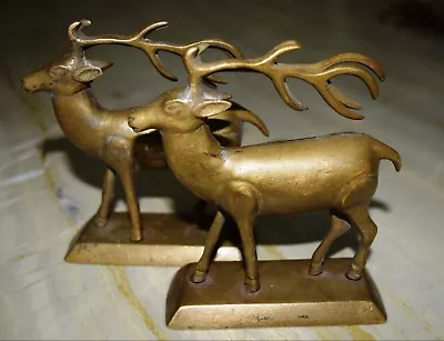 Vintage Brass Deer Statue Lot Of 2 Statue Brass Handmade Card Holder Table Dec • $107.18