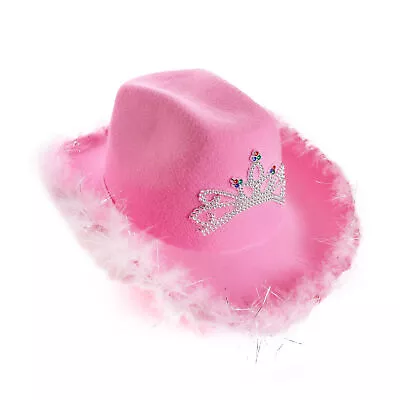 Pink Cowboy Hat With Tiara Cowgirl Wild West Hen Fancy Dress Lot Concert Tour • £8.99