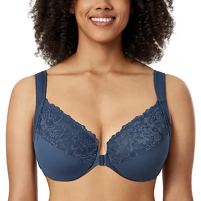 $53.23 • Buy DELIMIRA Women's Front Closure Bras Plus Size Lace Underwire Unlined Bra