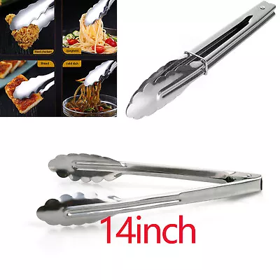 $6.29 • Buy Set Of 2 14  Stainless Steel Kitchen Tongs Food BBQ Cooking Salad Bread Tongs