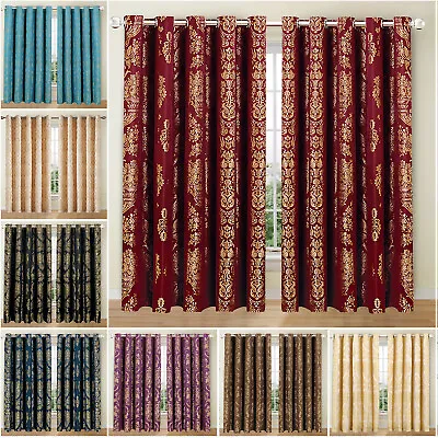 £31.99 • Buy Luxury Jacquard Curtains Fully Lined Thermal Blackout Ready Made Eyelet Ring Top