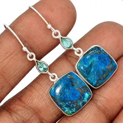 Natural Quantum Quattro - USA & Blue Topaz 925 Silver Earrings Jewelry CE26777 • $11.99