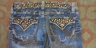 Miss Me Boot Jeans Medium/Dark 30x31 33x31 Flap Pocket Pre-Owned Brass Bling! • $49.99