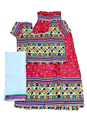 Girls Ethnic Navratri Embroidered Chaniya Choli Dupatta Set Red - 3 To 13 Yrs • £13.50