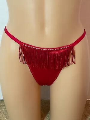 $29 VICTORIA'S SECRET Very Sexy SATIN Rhinestones FRINGE V-STRING PANTY M Red • $12.99
