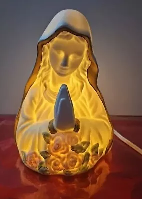 Vintage Ceramic Madonna Virgin Mary Night Light Praying Roses 6  Table Lamp  • $37