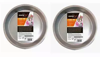 2pk Round Cake Tins 8 Inch 20cm | 3.5cm Deep Stainless Steel Baking Tin Pan Tray • £6.50