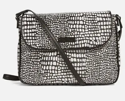 VERA BRADLEY Midnight Snakeskin Flap Leather Purse Crossbody Bag Black White • $29.95