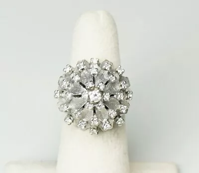 Vintage 14K White Gold Star Burst Cocktail Ring 30 Small Diamonds 12.6 Gr Sz 5 • $799