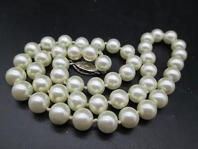 Faux Pearl Collar Necklace 18  VTG Estate Elegant Knotted Ornate Clasp C 1960 • $16.99