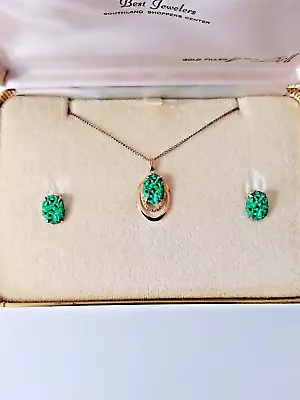 Estate 12K Gold Filled Jade/Peking Glass Necklace & Earrings By Van Dell + Box • $25