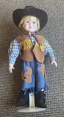 Porcelain Doll Boy Marshall 18” Cowboy Chaps Vest Hat Blonde Wintac • $19.99