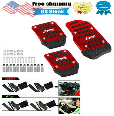 Red Non-Slip Manual Gas Brake Foot Pedal Pad Cover Car Accessories Parts 3Pcs US • $10.99