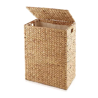 Large Woven Laundry Hamper Basket W/ Lid & Liner For Clothes - Natural Hyacinth • $36.95