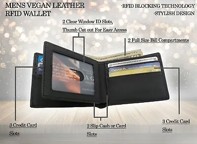 AG Wallets Mens Vegan Faux Leather Bifold Wallet With RFID 2 ID Center Flap • $18.18