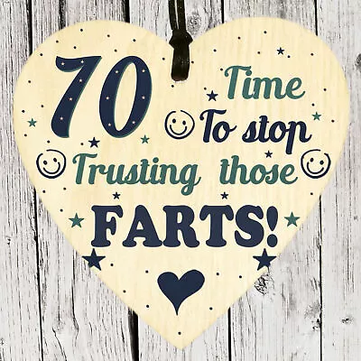 Funny Happy 70th Birthday Gifts For Friends Wooden Heart Plaque Hanging Sign • £3.49