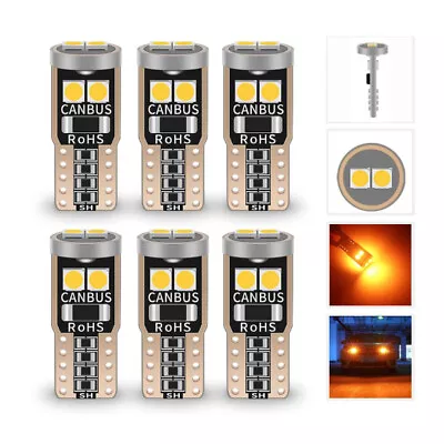 6X Amber T10 W5W 3030 LED W5W Canbus Indicator Repeater Light Bulb Error Free • $17.42