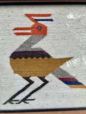 Woven Textile Zapotec Bird Oaxaco Mexico Framed Aztec Style Tourist Piece • $28
