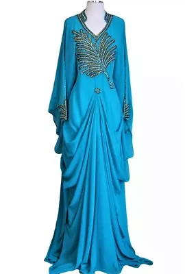 $53.70 • Buy Sale Moroccan Dubai Kaftans Abaya Dress Very Fancy Long Gown Ms -101