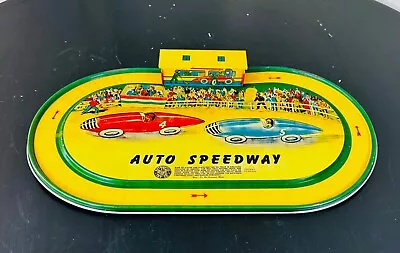 Vintage 1950s Automatic Toy Co Tin Litho Auto Speedway Racing Track - • $59