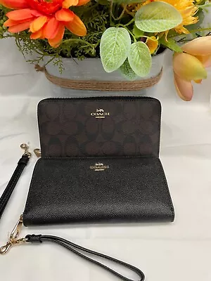 Coach Long Zip Around Wallet In Black Or Signature Canvas (You Pick) NWOB • $205.56