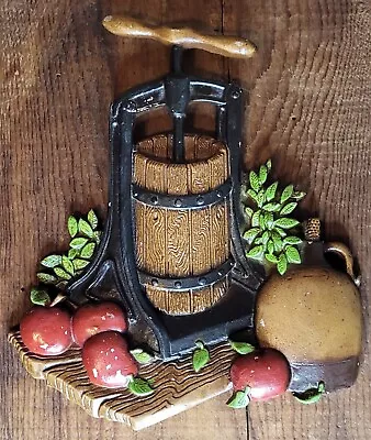 Vintage Metal Homco (Home Interiors) 1978 Apple Cider Press Wall Plaque #1270 BX • $9.95