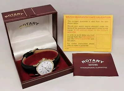 Vtg 1986 Rotary Gold Plated Mechanical Sub Second 32mm Gents Watch Box & Papers • £50