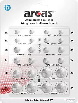 Arcas Button Cells 24 AG1 AG3 AG4 AG5 AG8 AG10 AG13 CR1620 CR2016 CR2025 CR2032 • $7.97