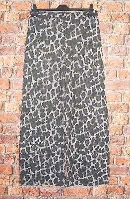 Zara Wide Leg Trousers Size M 10 12 L29 Pleated Camouflage Leopard Print Green • $9.93