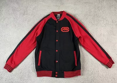 ECKO Jacket Mens Medium Black Red Varsity Snap Button Rhino Urban Streetwear • $29