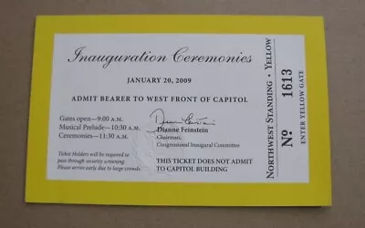 2009 Barack Obama 56th Presidential Inaugural Ticket #1613 Yellow Pass • $51.92