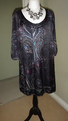 Monsoon Kai Mai Satin 100% Silk Floral Paisley Self Lined Dress Tunic UK 14🌺🌸 • £30