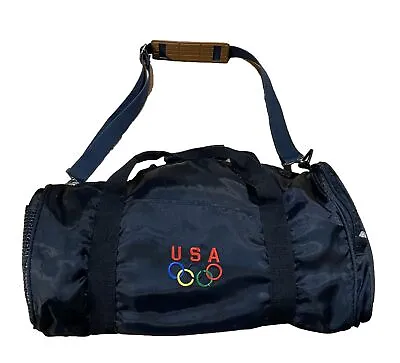 VTG USA Olympics Black Duffle Gym Bag Embroidered Athletic Zipper Strap Retro • $14.99