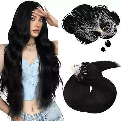 Human Hair Black Micro Link Human Hair Extensions - 24in Jet Black • $21.60