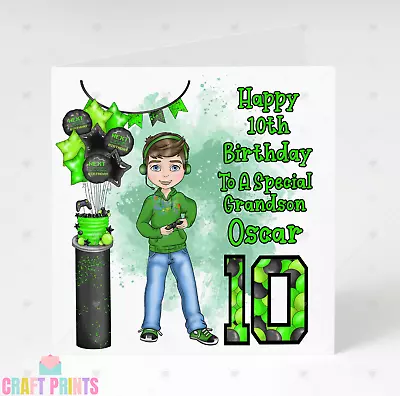 Personalised Boys Gaming Gamer Green Birthday Card Grandson Son Nephew Brother • £2.99