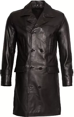 Mens Classic Black Uboat German Naval Military Peacoat Cowhide Leather Jacket • $224.97