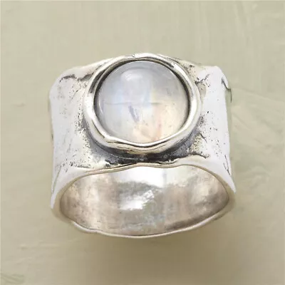 Vintage Silver Men's Moonstone Wide Ring Punk Rock Cocktail Party Jewelry Gift • $1.78