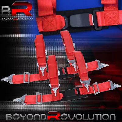 4 Point 2  Harness Red Seat Belt Pair Buckle Universal Strap Seatbelt • $36.99