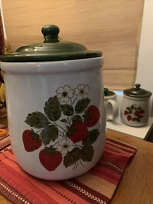 McCoy Pottery  STRAWBERRY COUNTRY   Canister 10”Tall W/Lid • $35.99
