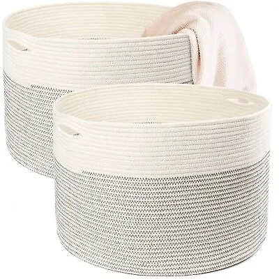 2Pcs Coiled Rope Storage Basket Woven Cotton Large Toy Laundry Bins Organizer • $38.94