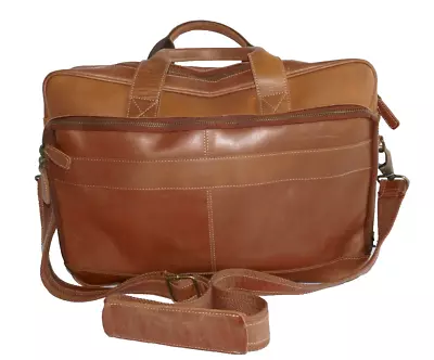 KomalC Unisex Brown Leather Briefcase Laptop Messenger Bag Satchel- 18” • $52