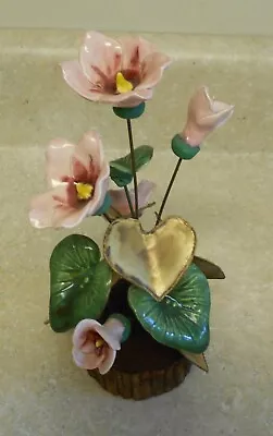 Vintage Metal Pink  Flowers Sculpture Folk Art Brutalist   Mid Century • $120