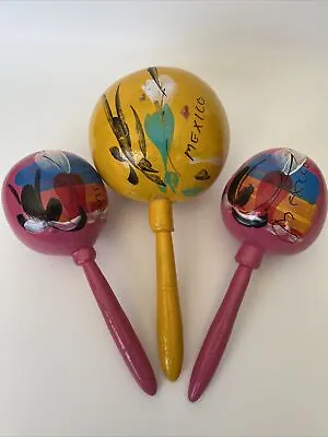 Vintage Hand Painted Mexican Maracas Gourd Shaker Music Mexico • $12.79